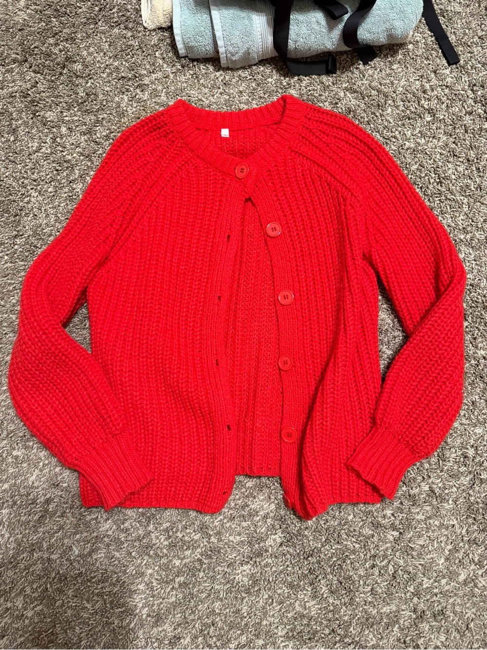Red Chunky Knit Button-Front Sweater Cardigan